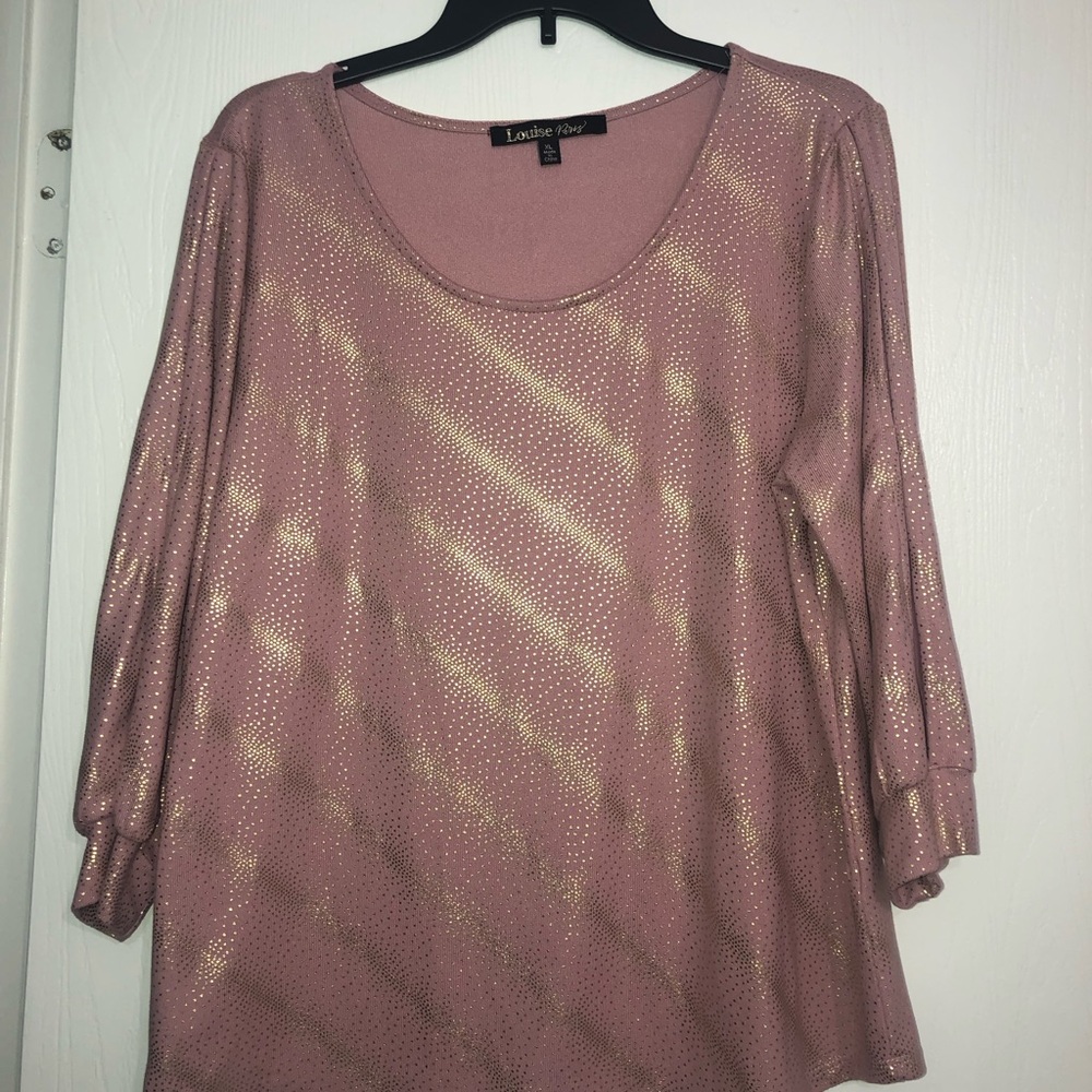 Pink Relaxed Sleeve Blouse with Ribbed Scoop Neckline